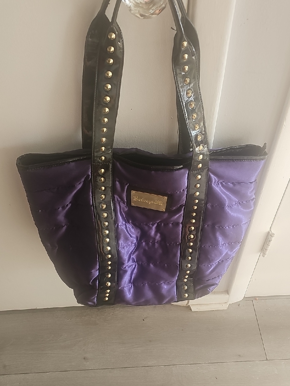 Betsey Johnson Purple Quilted Tote with Black Studded Straps